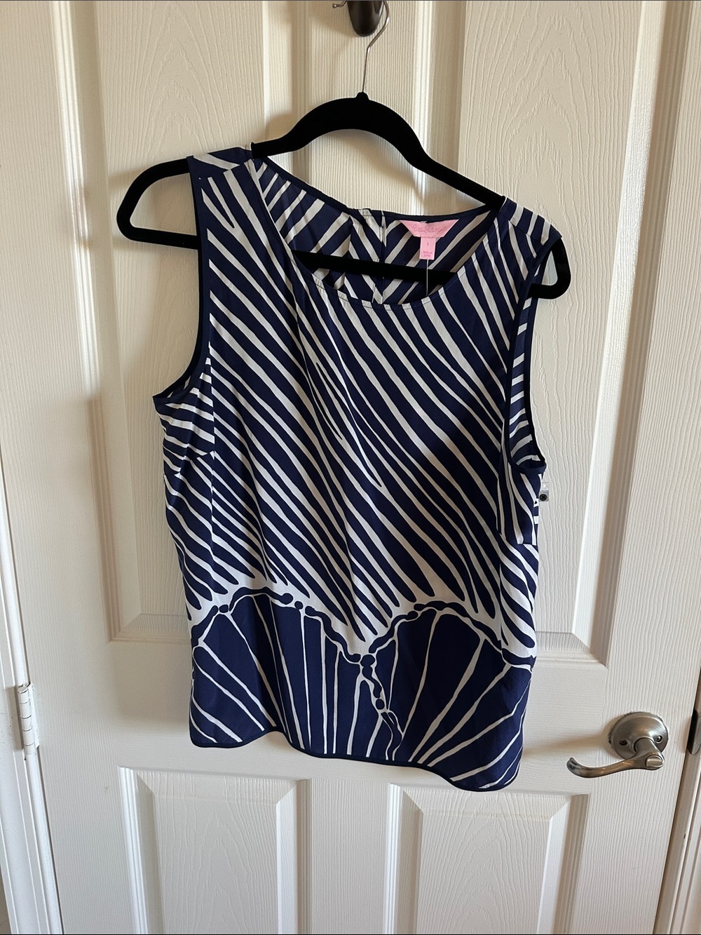 100% silk Striped Navy and White Sleeveless Top - Unknown Brand